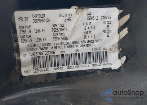 1996 Jeep Grand Cherokee Limited z USA, uszkodzony, nr VIN 1J4GZ78S2TC223592